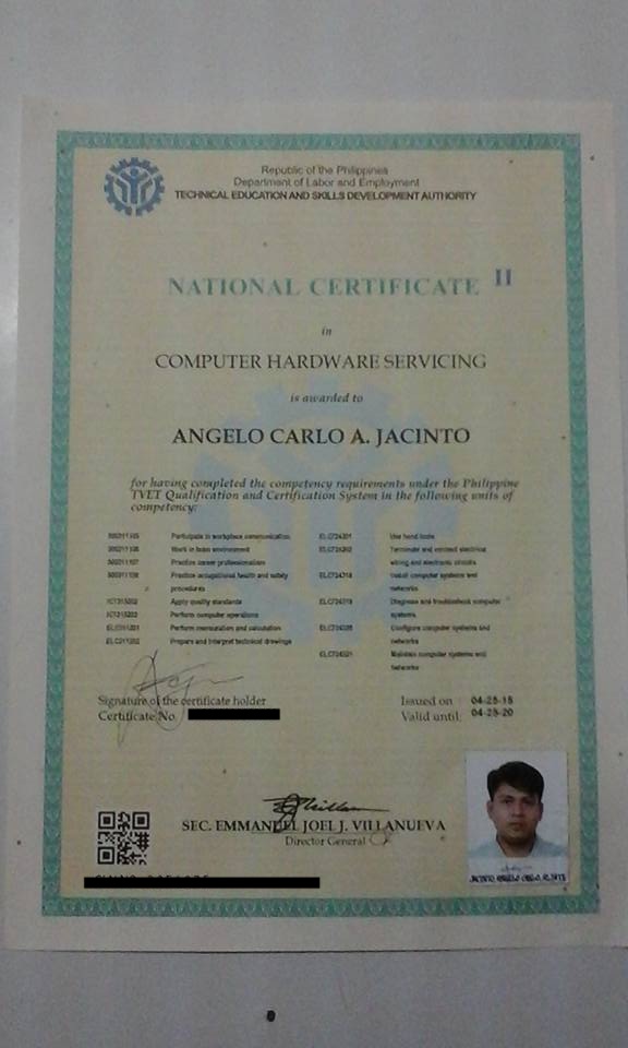 Computer Hardware Servicing NC II certificate
